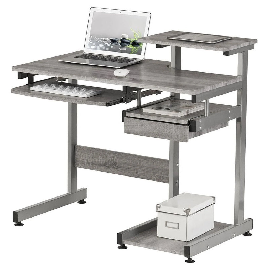 Contemporary Gray Engineered Wood Computer Desk J284