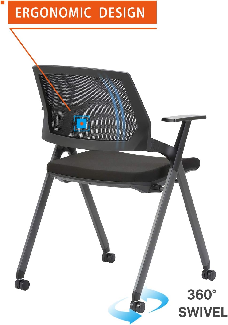 Black Mesh Stack Chairs with Caster Wheels and Arms 2 Pack N98676
