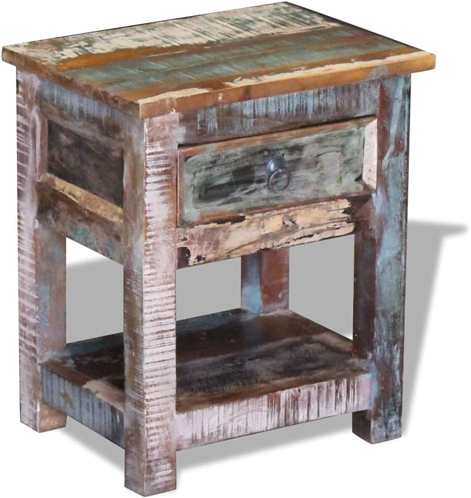 Solid Reclaimed Wood Side Table with 1 Drawer V66942