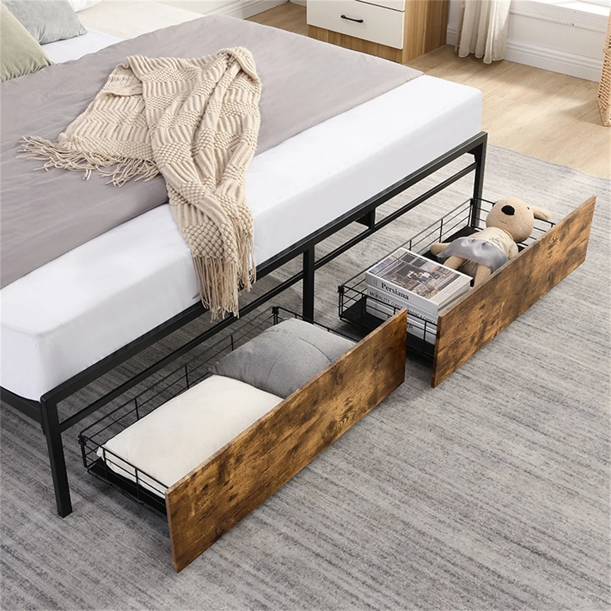 Full Bed Frame with Storage Headboard E2365