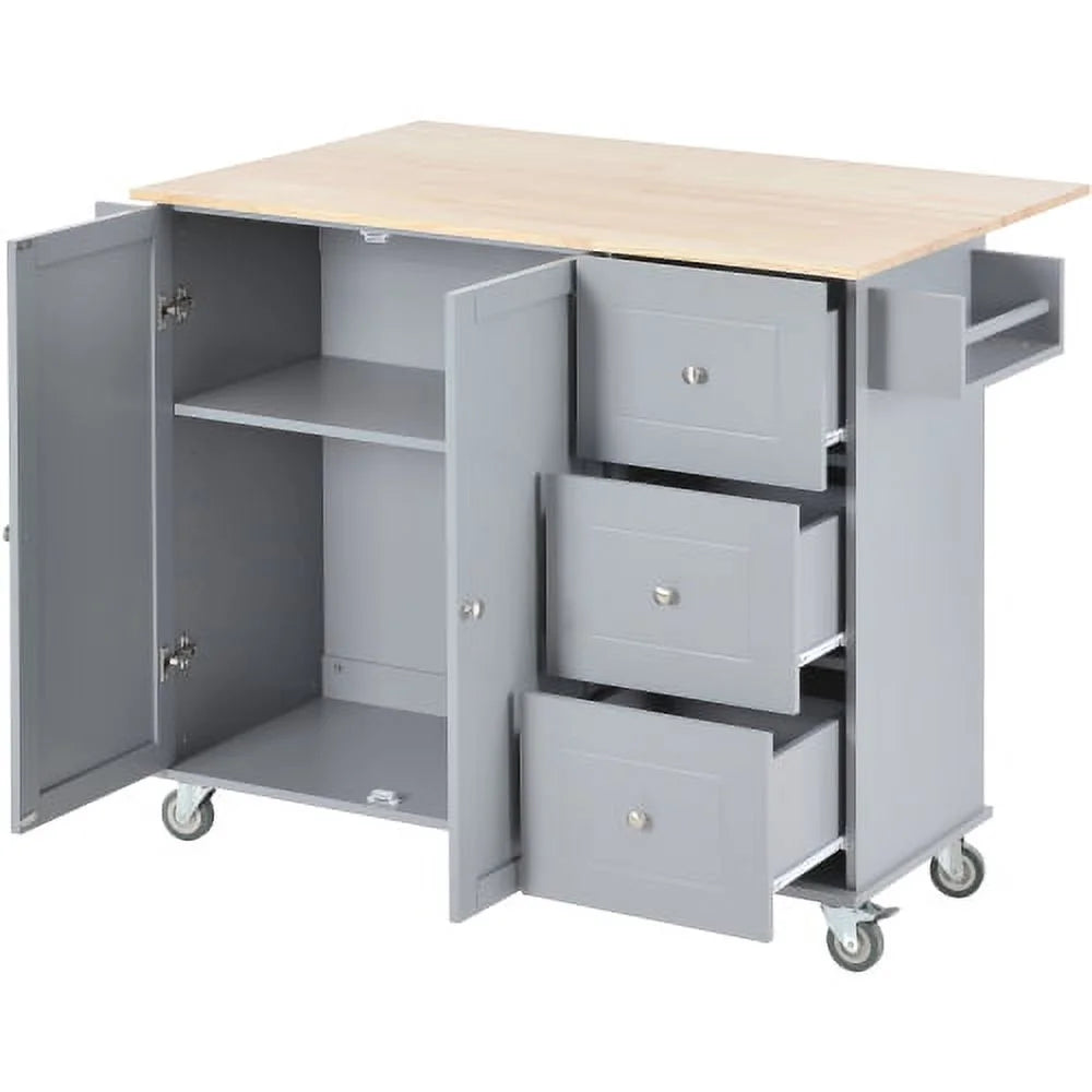 Blue Rolling Kitchen Cart with Drop Leaf Wood Top J346