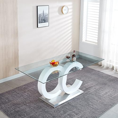 70 inch Clear Tempered Glass Dining Table with Golden Stainless Steel Pedestal F487