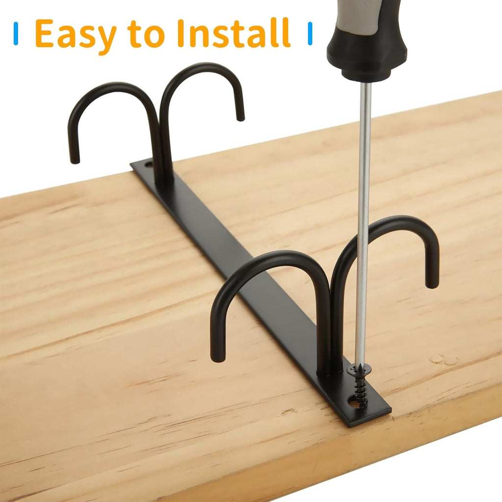 6 Pack Black Under Cabinet Mug Rack with 24 Hooks J823465
