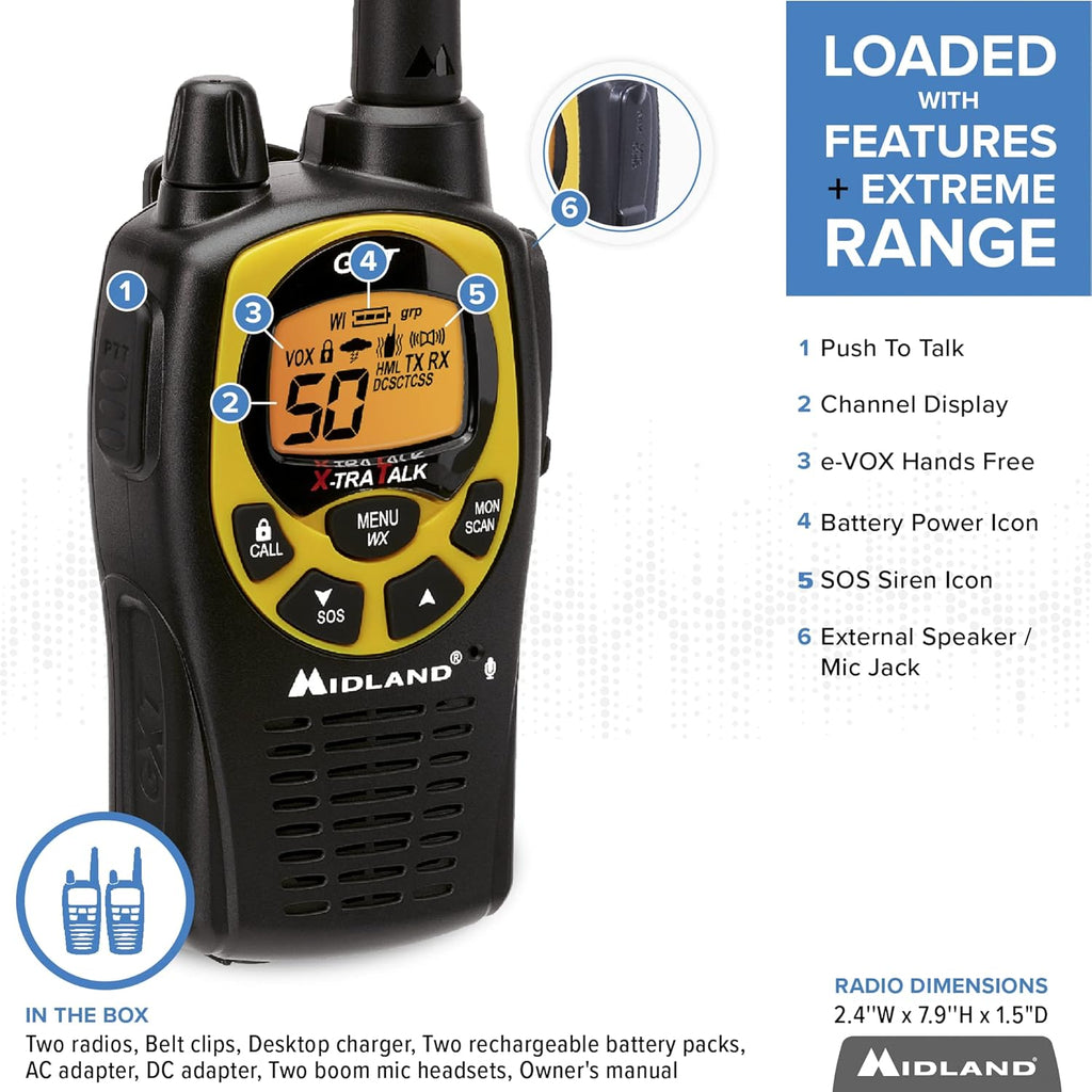 50 Channel Waterproof GMRS Two-Way Radio Black/Yellow Pair Pack V309883