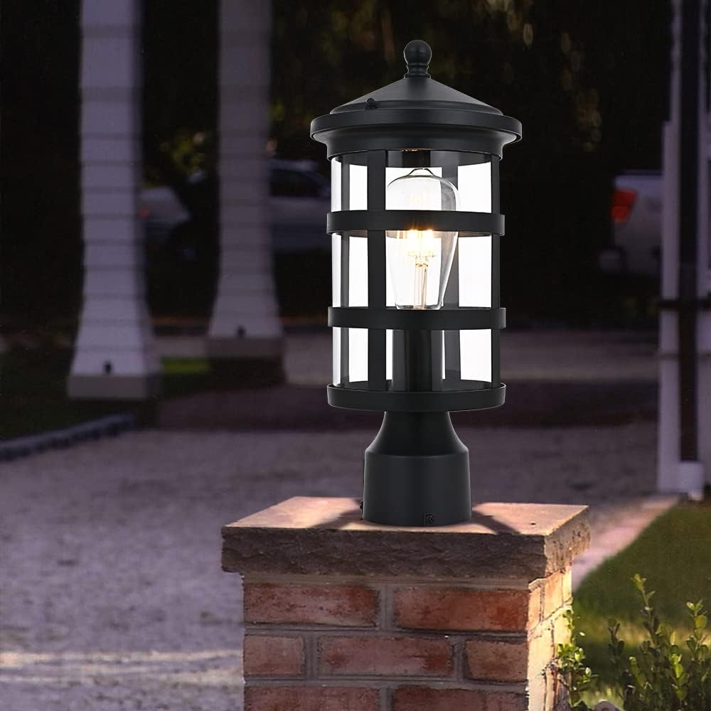Black 1-Light Outdoor Post Light with Clear Glass Q41482