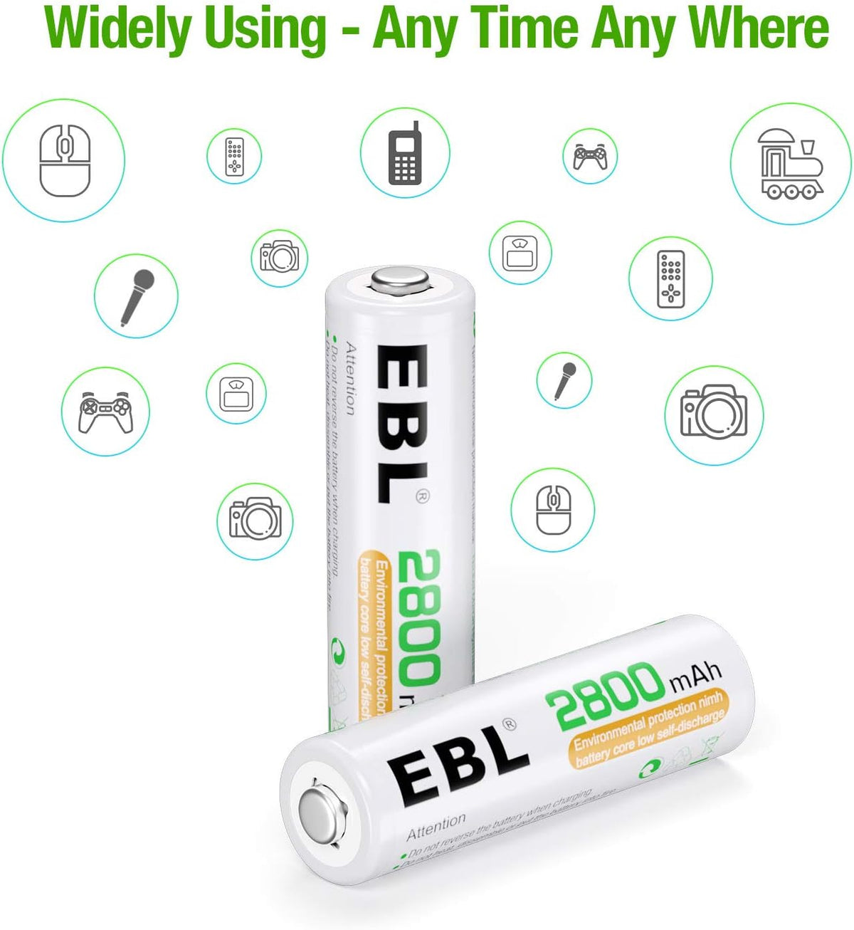 4 Pack AA 2800mAh Ni-MH Rechargeable Batteries U1942