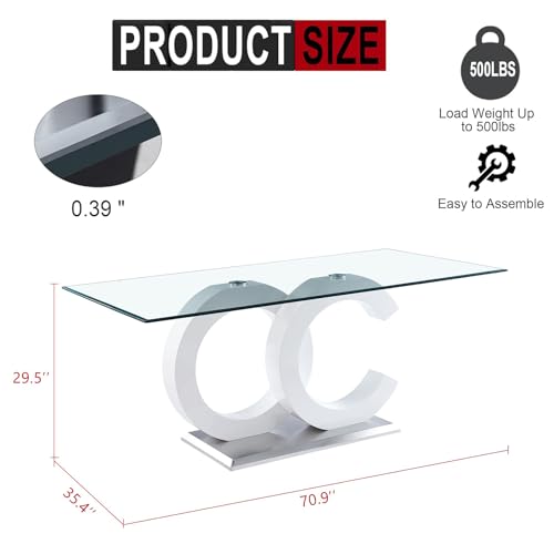 70 inch Clear Tempered Glass Dining Table with Golden Stainless Steel Pedestal F487