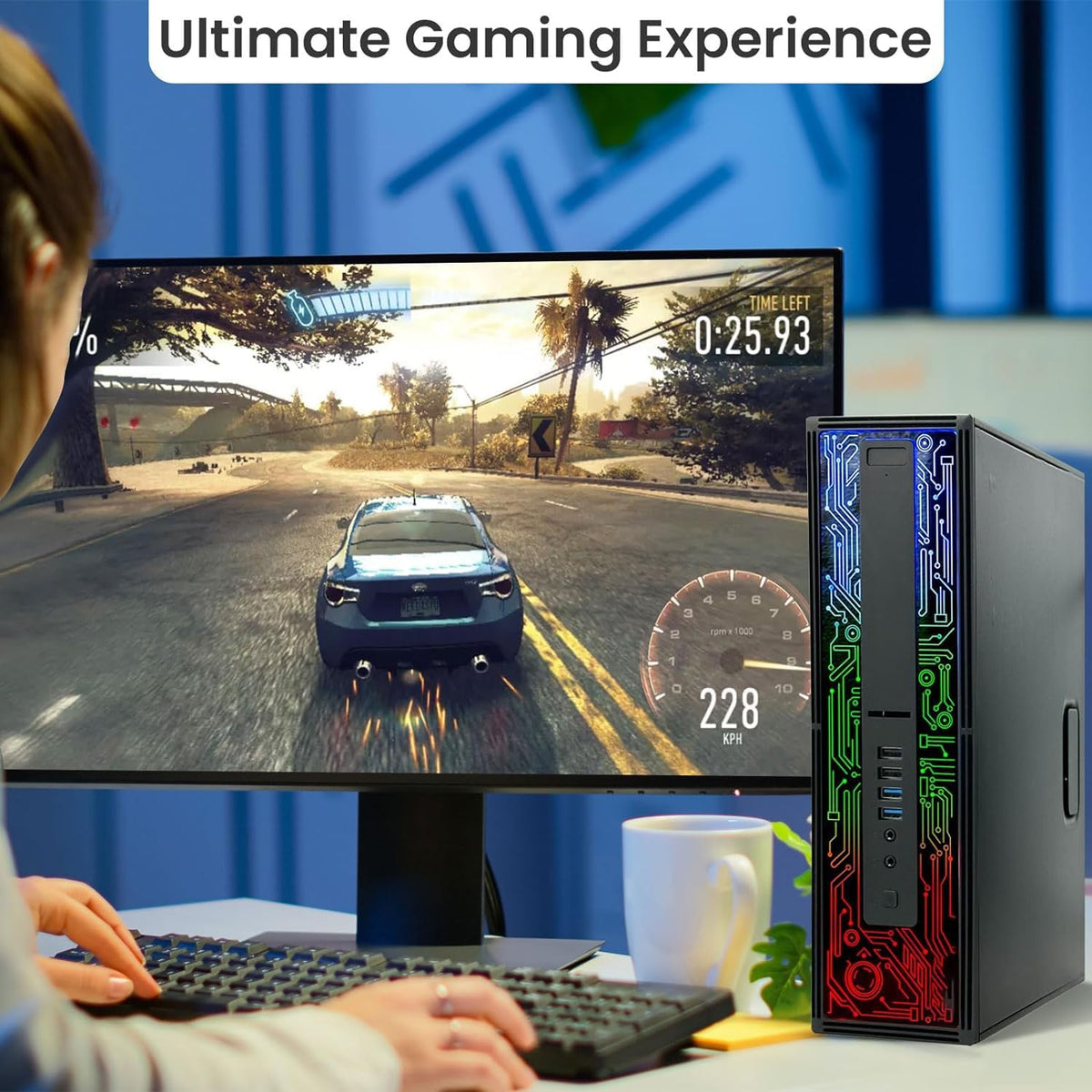 RGB Gaming PC Desktop Intel Core i5 6th Gen 16GB DDR4 Ram 512GB SSD NVIDIA GeForce GT 1030 2GB DDR5 New 24 Inch Monitor Windows 10 Pro M266744