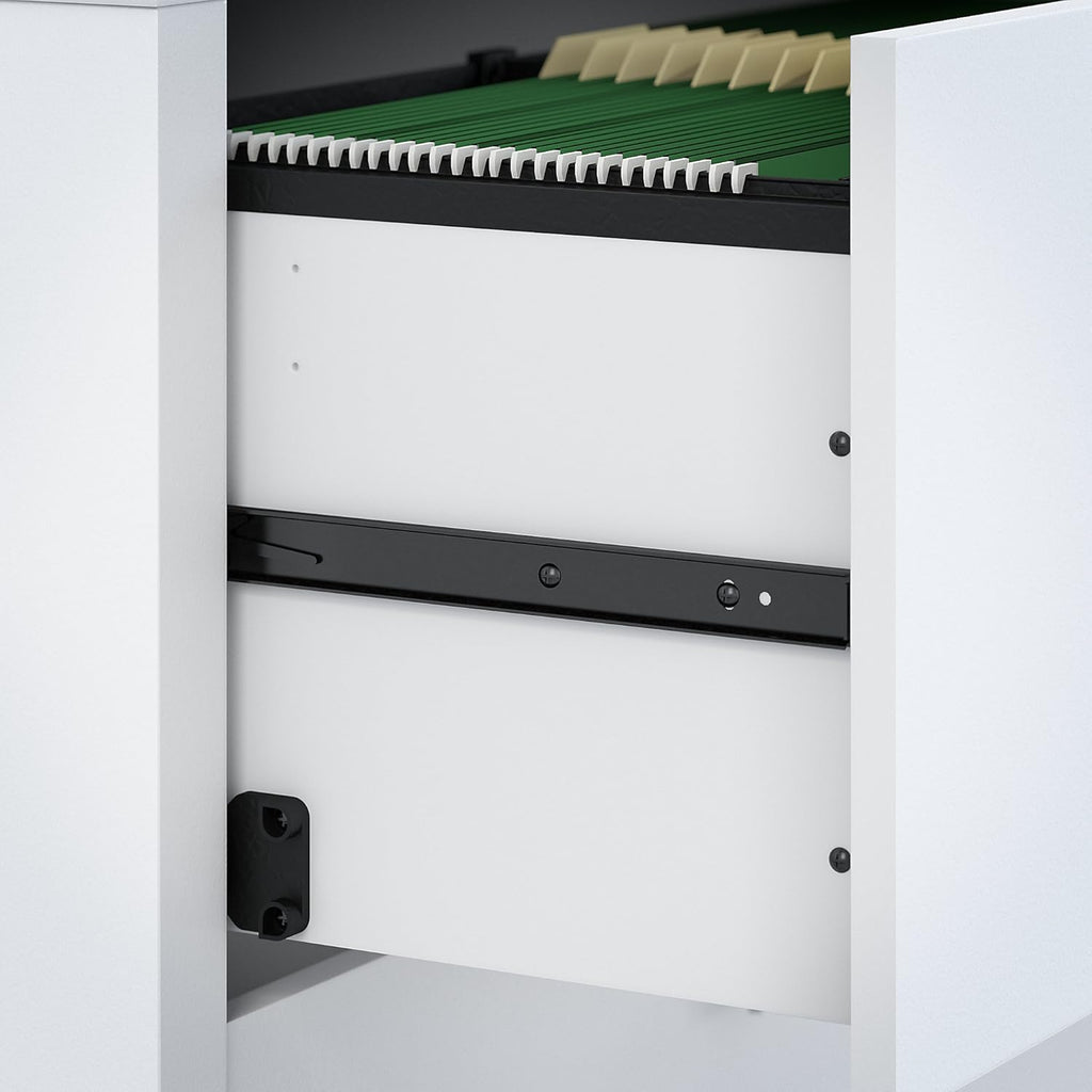Pure White Credenza Desk with Mobile File Cabinet C270902