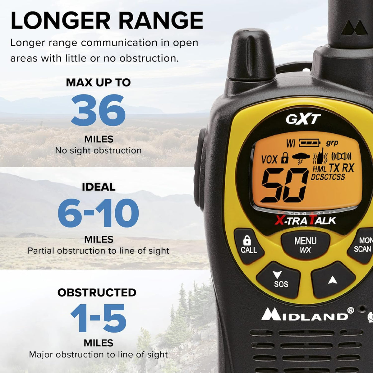 50 Channel Waterproof GMRS Two-Way Radio Black/Yellow Pair Pack V309883