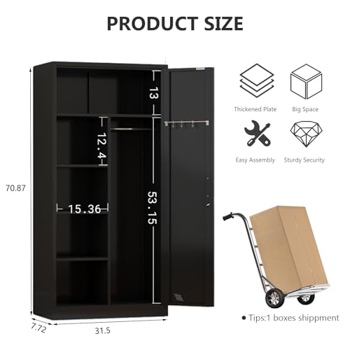 White Metal Armoire Wardrobe Closet with 2 Doors & 2 Drawers and Hanging Rod V323865