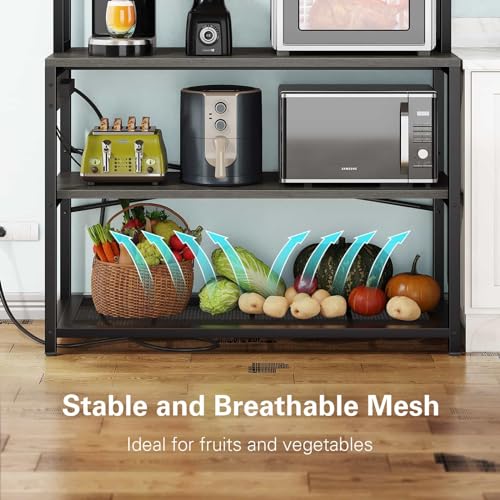 39.4 Inch Wide 5-Tier Bakers Rack with 3 Power Outlets (Black) I444