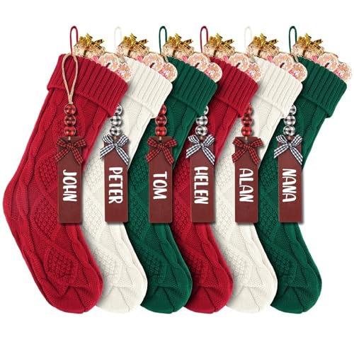 18Inch Cable Knitted Christmas Stockings in Red, White, Green T5988