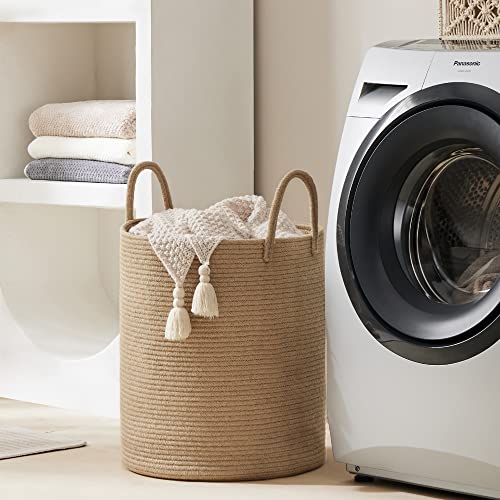 Large Pure White Woven Rope Laundry Hamper Basket Z427
