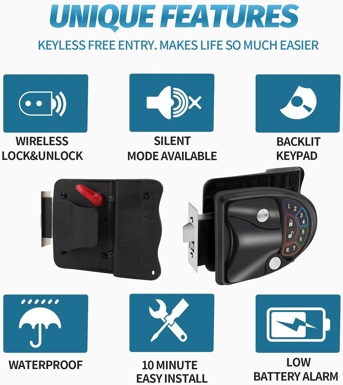Keyless Entry Door Lock with 2 Key Fobs and Backlit Keypad L92583