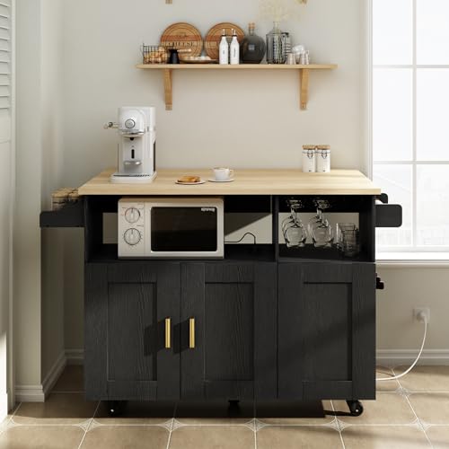 White Rolling Mobile Kitchen Island Cart with Drop Leaf Countertop and 5 Wheels M7134