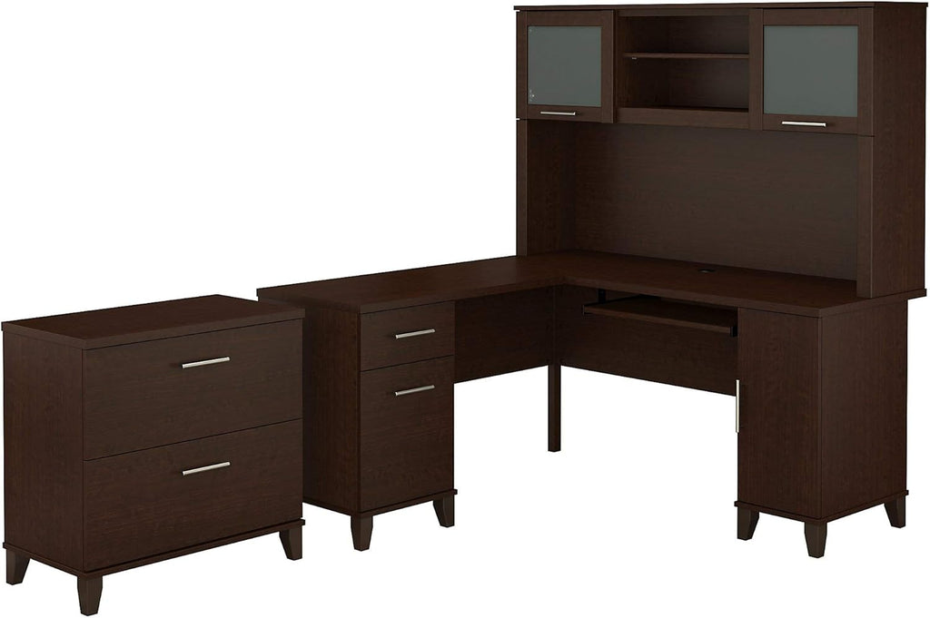 L Shaped Desk with Hutch and Lateral File Cabinet Q393457