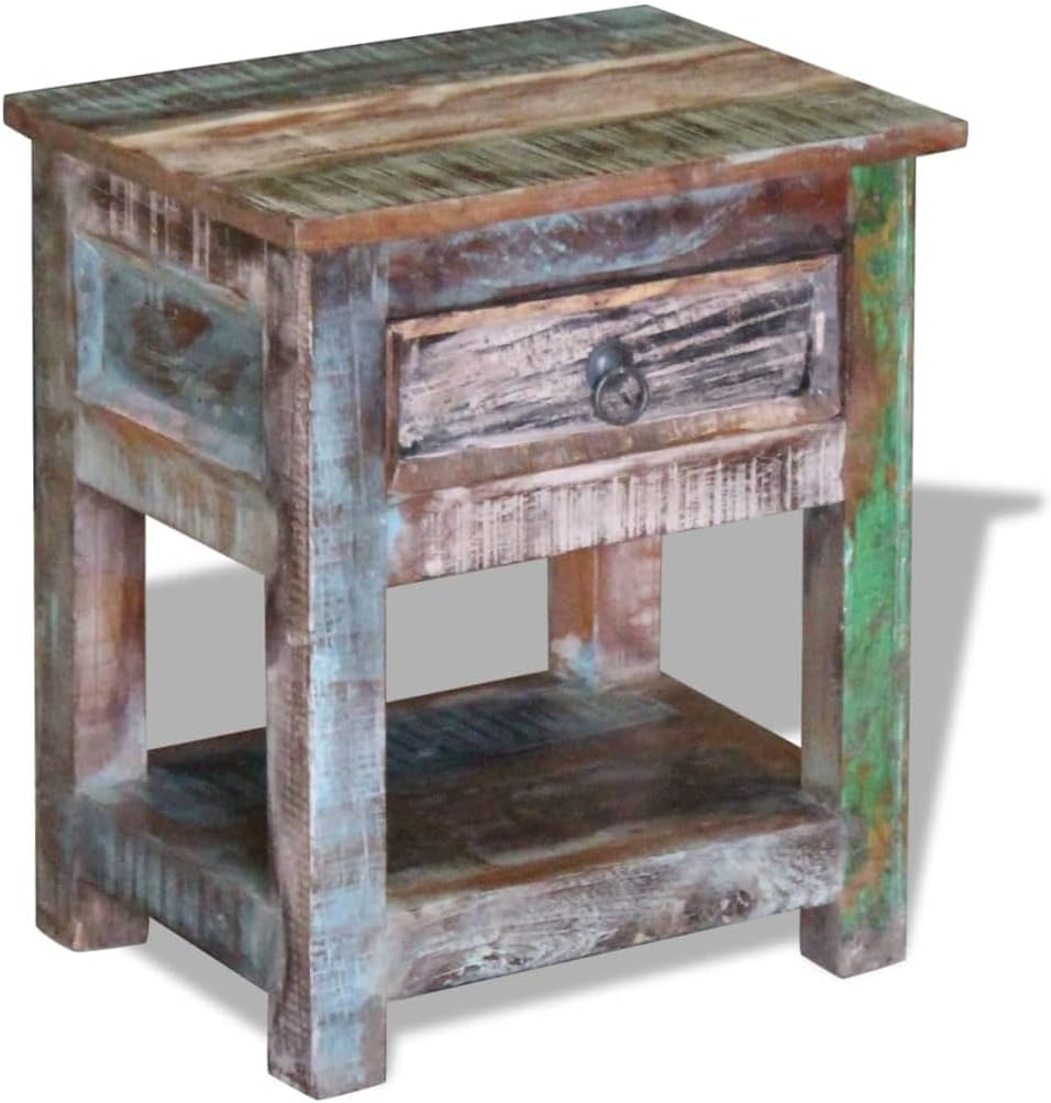 Solid Reclaimed Wood Side Table with 1 Drawer V66942