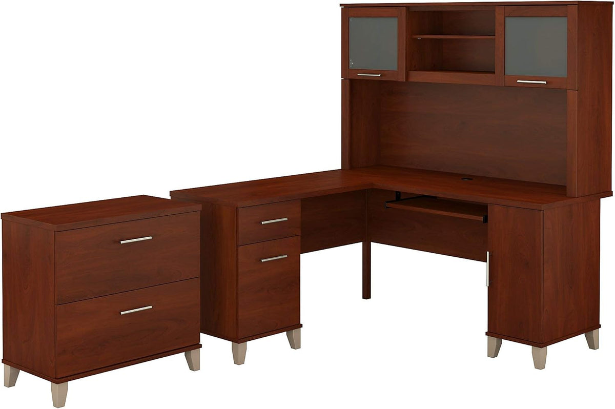 L Shaped Desk with Hutch and Lateral File Cabinet Q393457