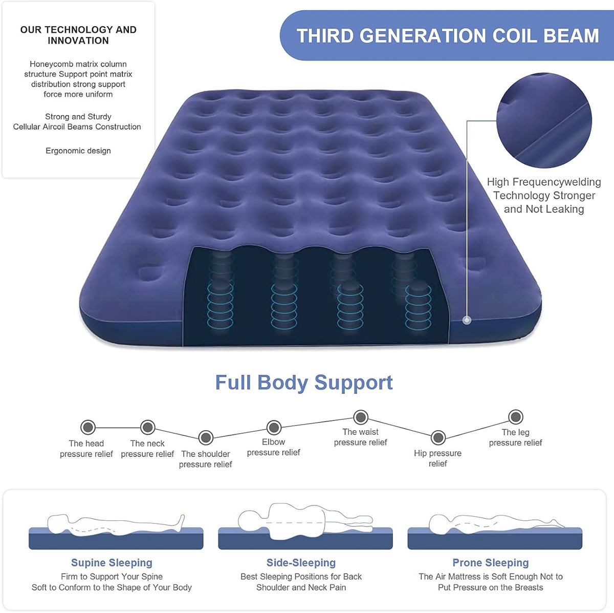 Queen Camping Air Mattress Inflatable Air Bed with Flocked Top Foldable E552
