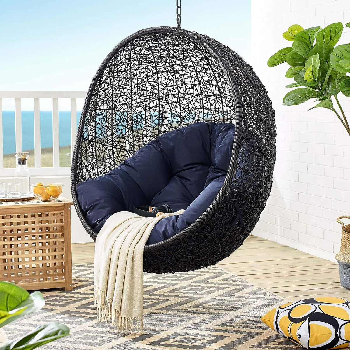 Black White Outdoor Patio Lounge Chair K336871