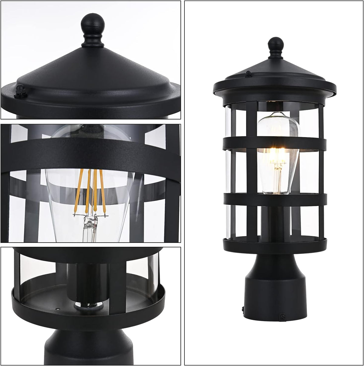 Black 1-Light Outdoor Post Light with Clear Glass Q41482