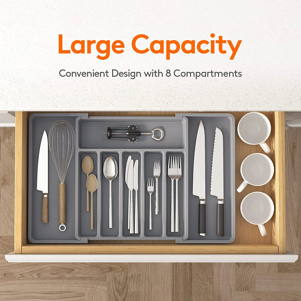 Grey Expandable Plastic Silverware Drawer Organizer G51751
