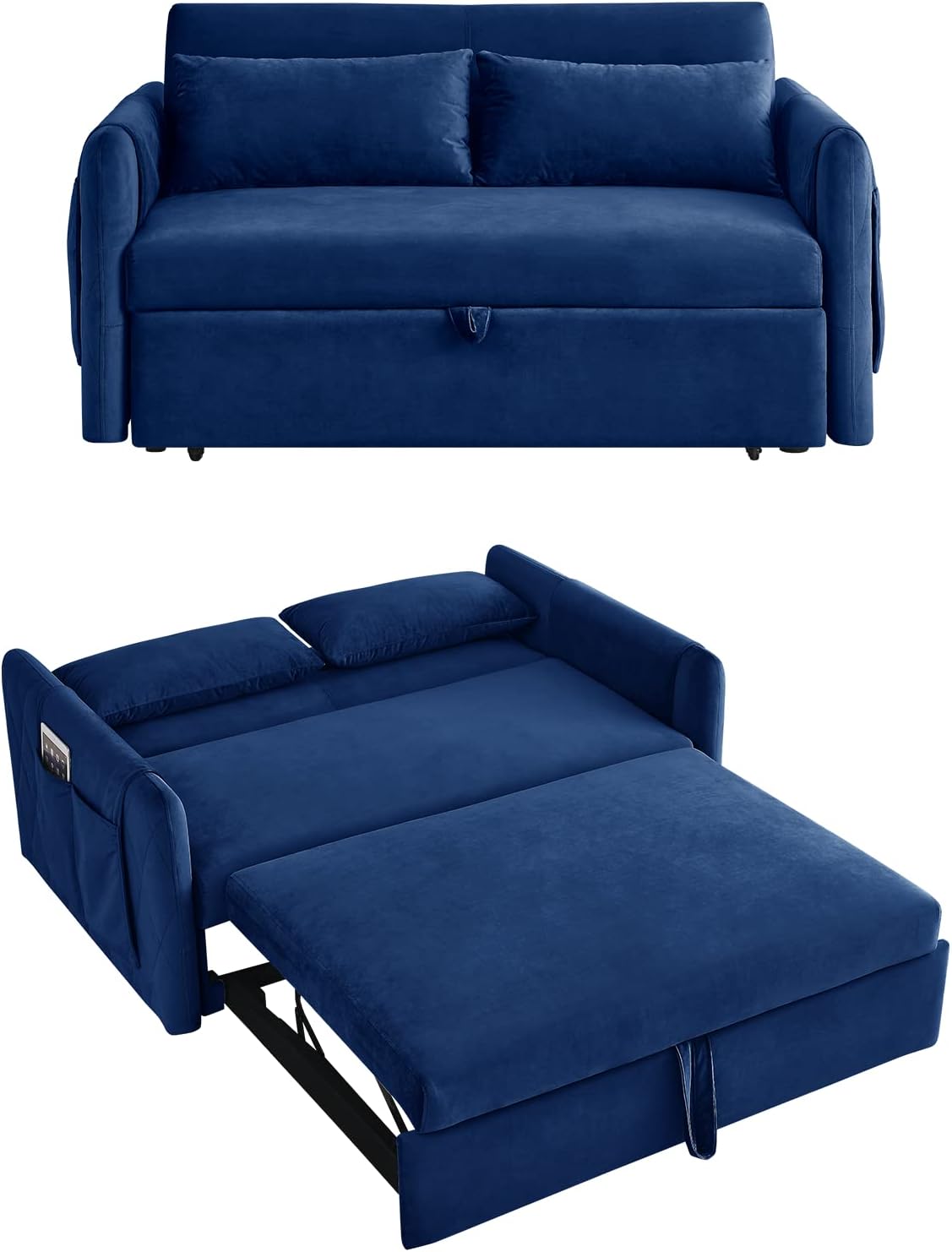 55" Velvet Convertible Sleeper Sofa with Pull Out Bed R4307