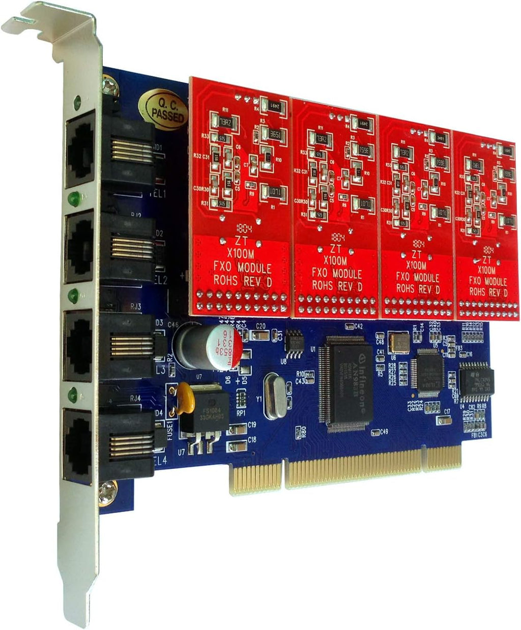 4 Port Analog FXO Card with 4 FXO Modules PCI Q3855
