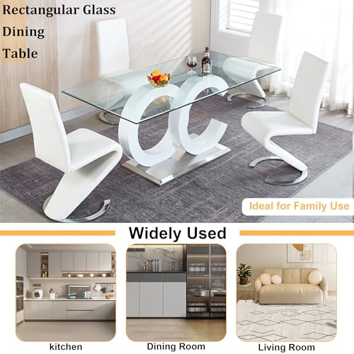 70 inch Clear Tempered Glass Dining Table with Golden Stainless Steel Pedestal F487