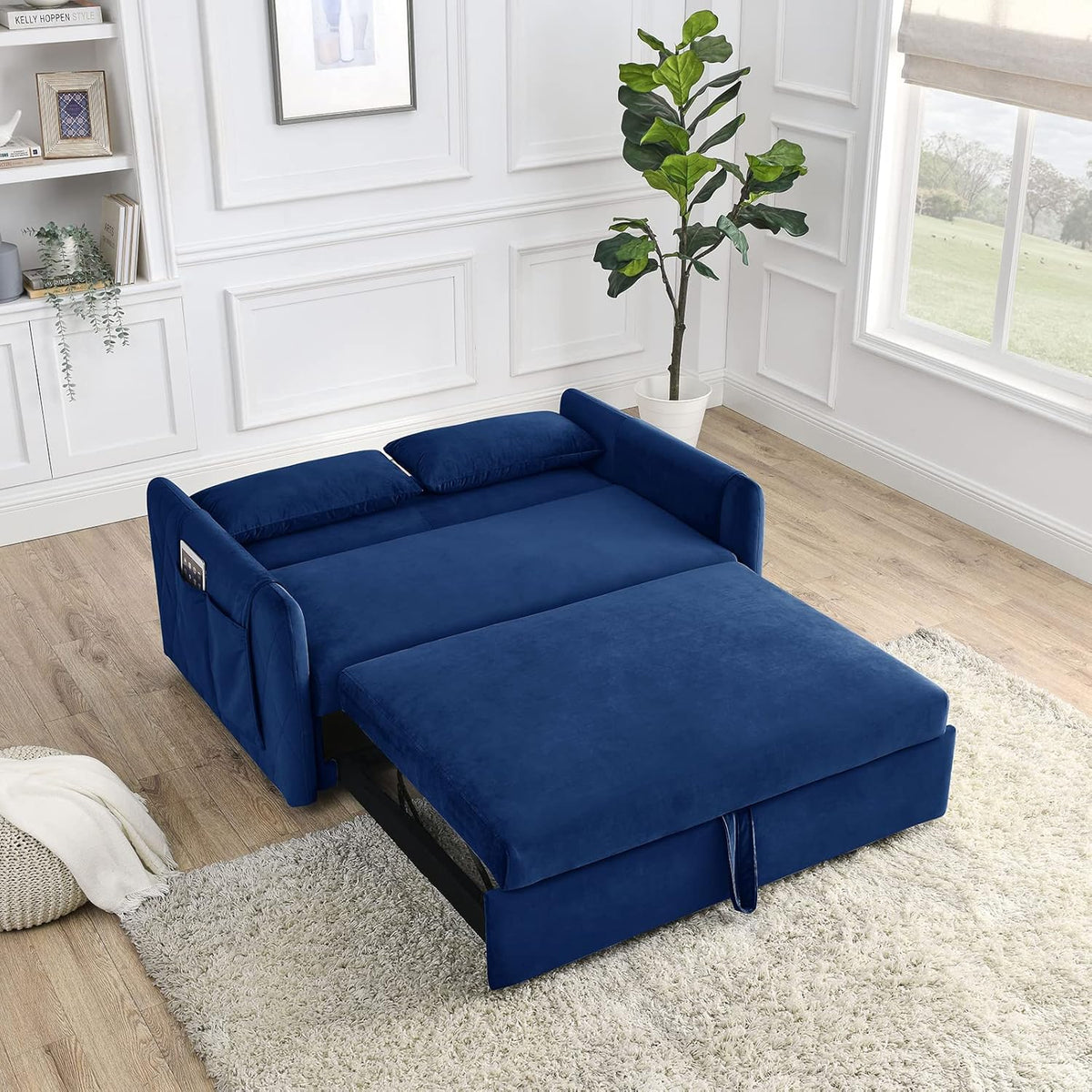 55" Velvet Convertible Sleeper Sofa with Pull Out Bed R4307