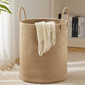 Large Pure White Woven Rope Laundry Hamper Basket Z427