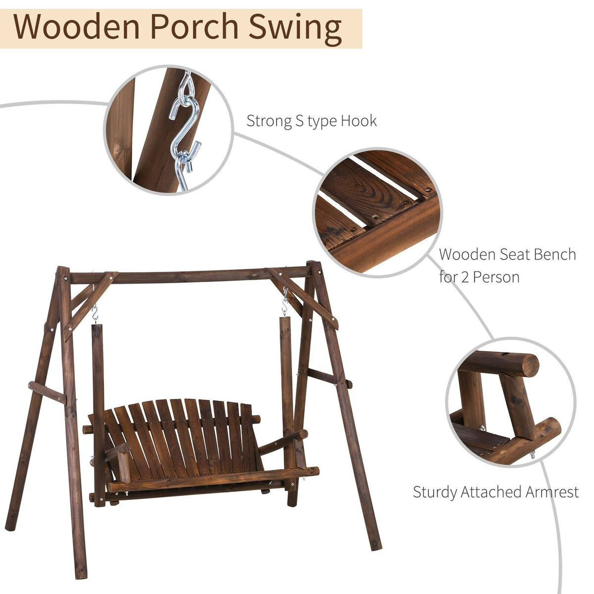 6.5 ft Outdoor Solid Wood Garden Swing P70500
