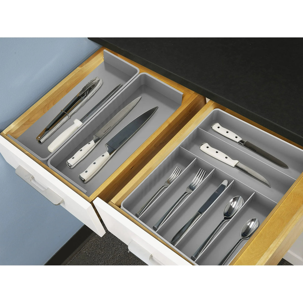 9 Compartment Expandable Cutlery Tray, Gray W2923