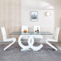 70 inch Clear Tempered Glass Dining Table with Golden Stainless Steel Pedestal F487