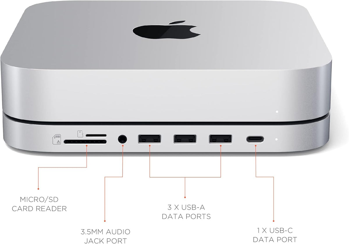 Type-C Stand & Hub with SSD Enclosure, M.2 SATA, USB-C, Micro/SD Card Readers, USB-A & Headphone Jack, Silver U683001