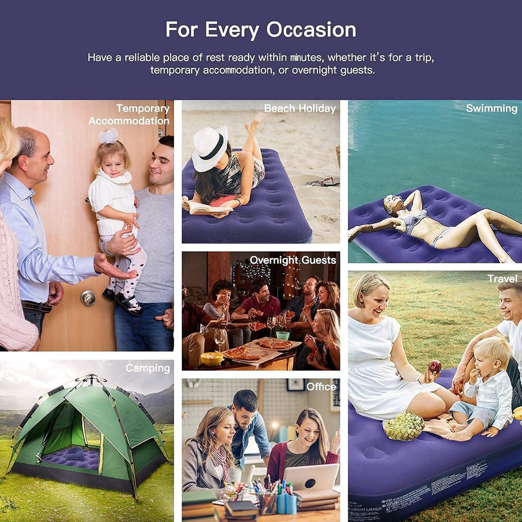 Queen Camping Air Mattress Inflatable Air Bed with Flocked Top Foldable E552