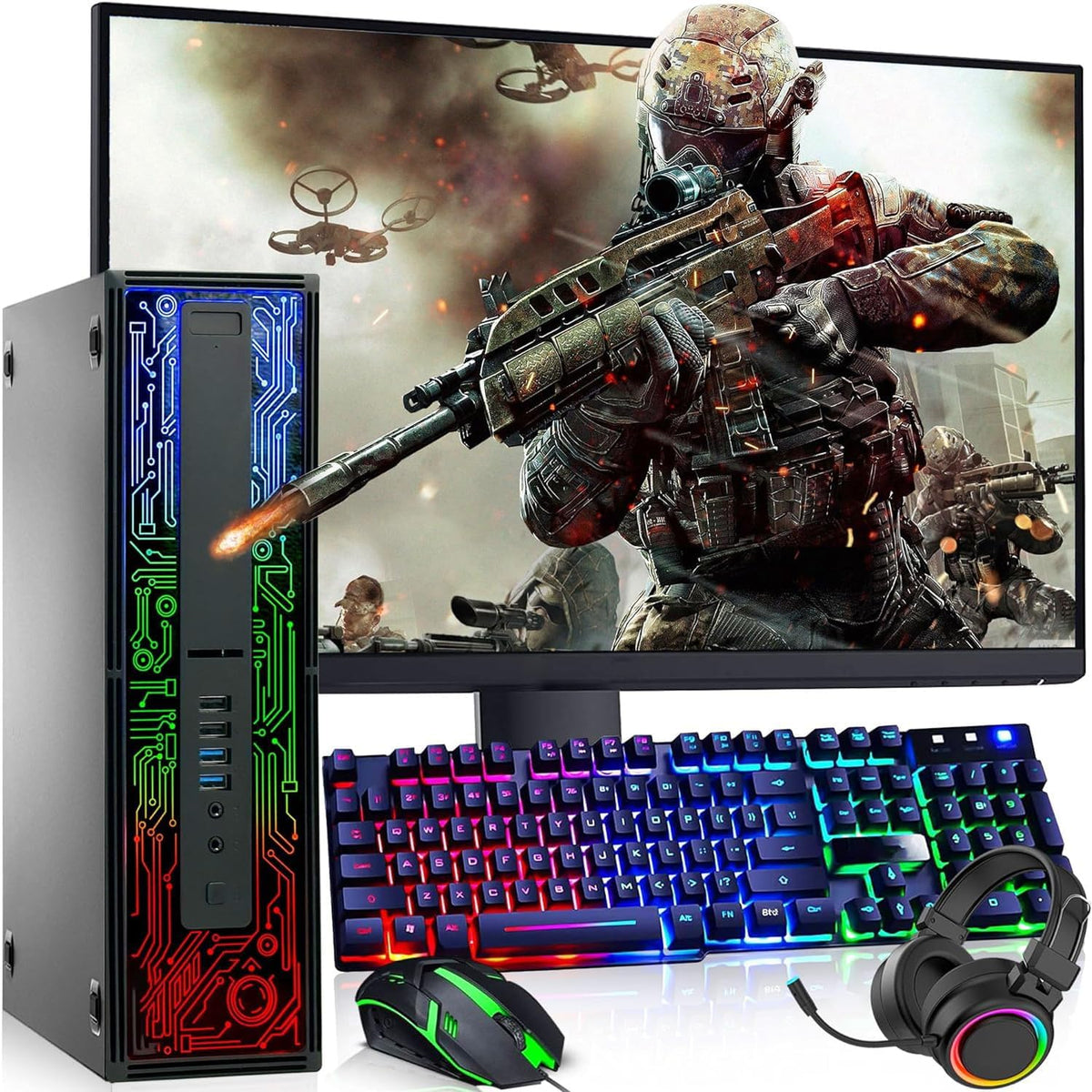 RGB Gaming PC Desktop Intel Core i5 6th Gen 16GB DDR4 Ram 512GB SSD NVIDIA GeForce GT 1030 2GB DDR5 New 24 Inch Monitor Windows 10 Pro M266744