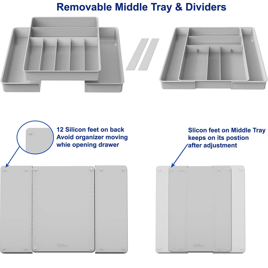 9 Compartment Expandable Cutlery Tray, Gray W2923
