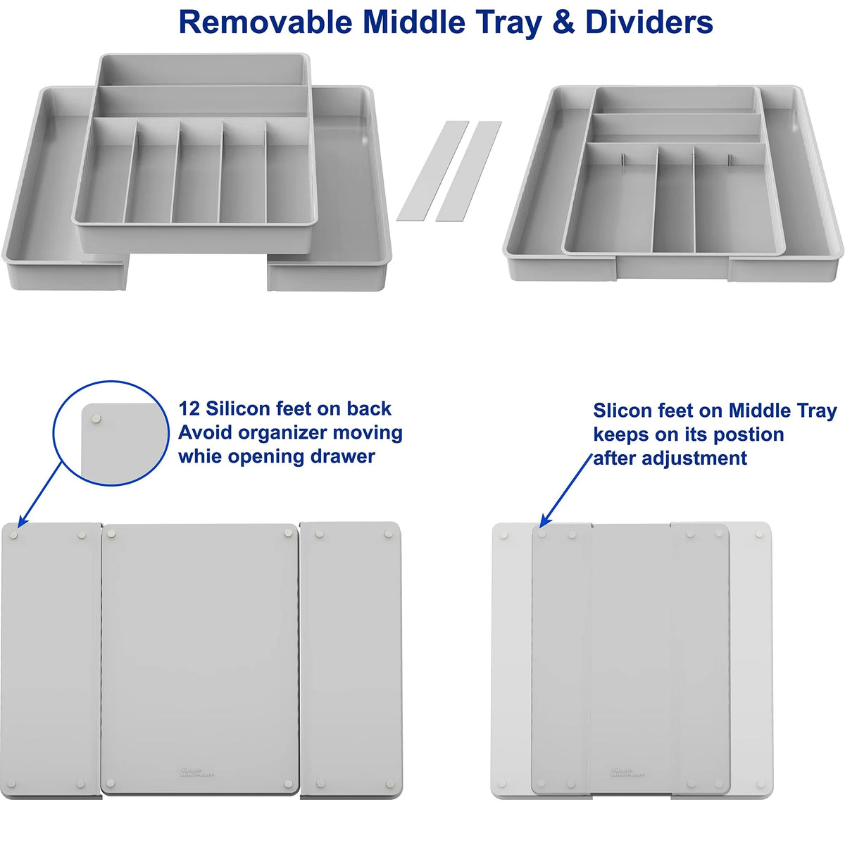 9 Compartment Expandable Cutlery Tray, Gray W2923