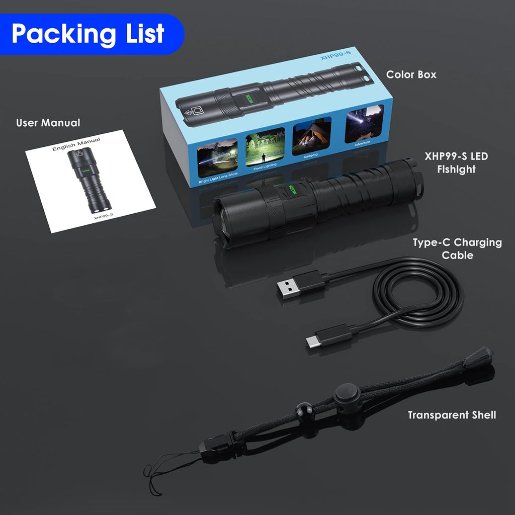 Rechargeable LED Flashlight 100000 High Lumens 5 Modes Zoomable IPX6 Waterproof A58304