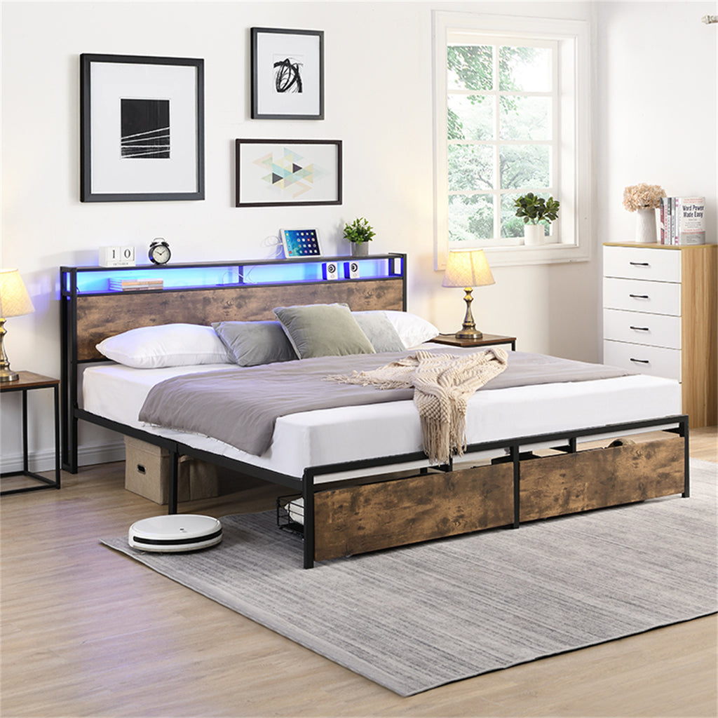 Full Bed Frame with Storage Headboard E2365