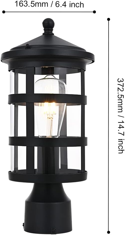 Black 1-Light Outdoor Post Light with Clear Glass Q41482