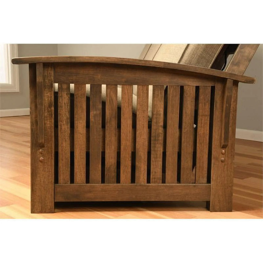 Queen Size Rustic Walnut Brown Wood Futon Frame E37224