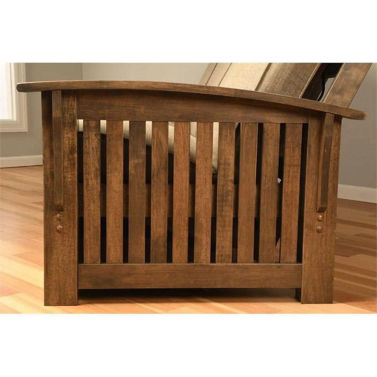 Queen Size Rustic Walnut Brown Wood Futon Frame E37224