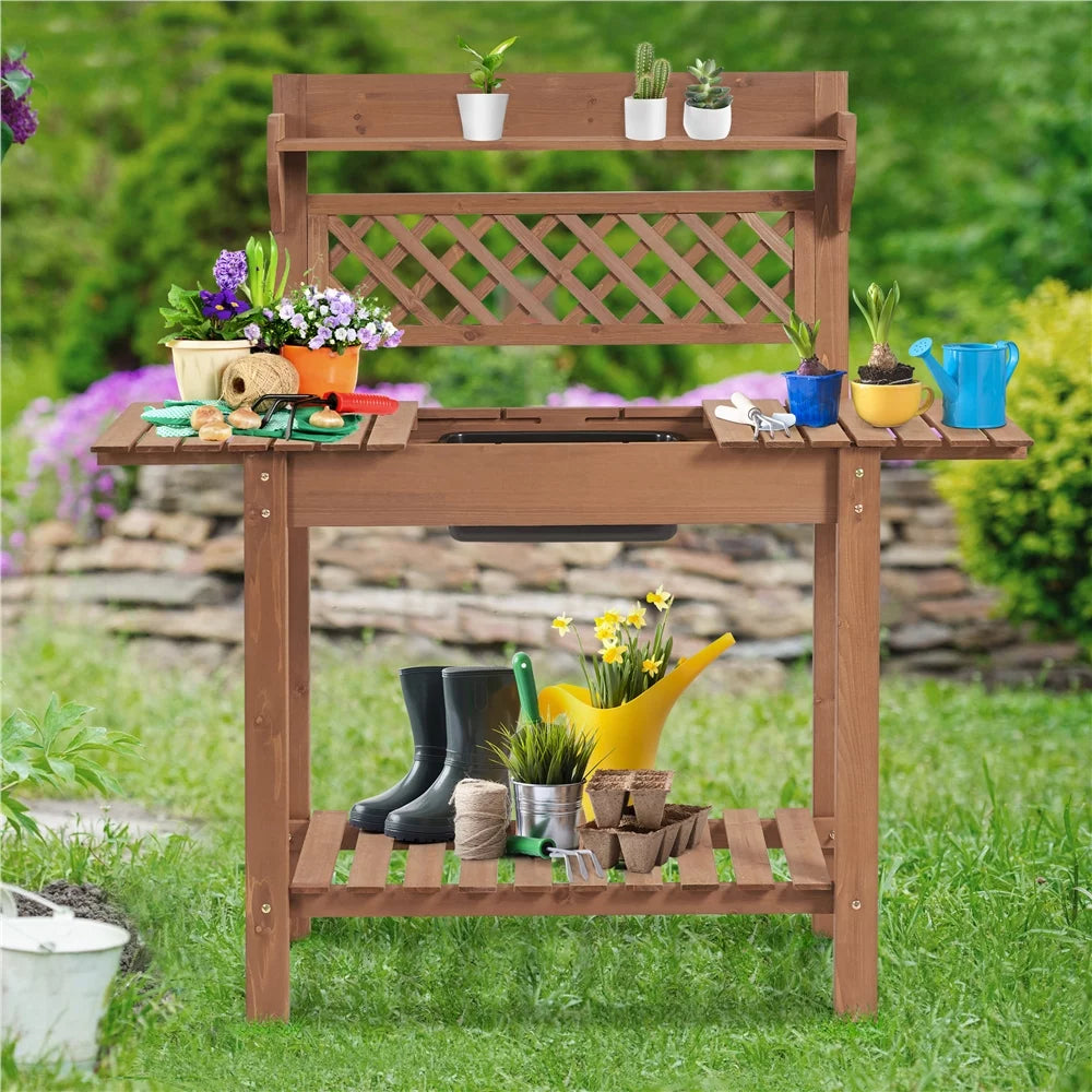 Wooden Potting Bench with Sliding Tabletop B512773
