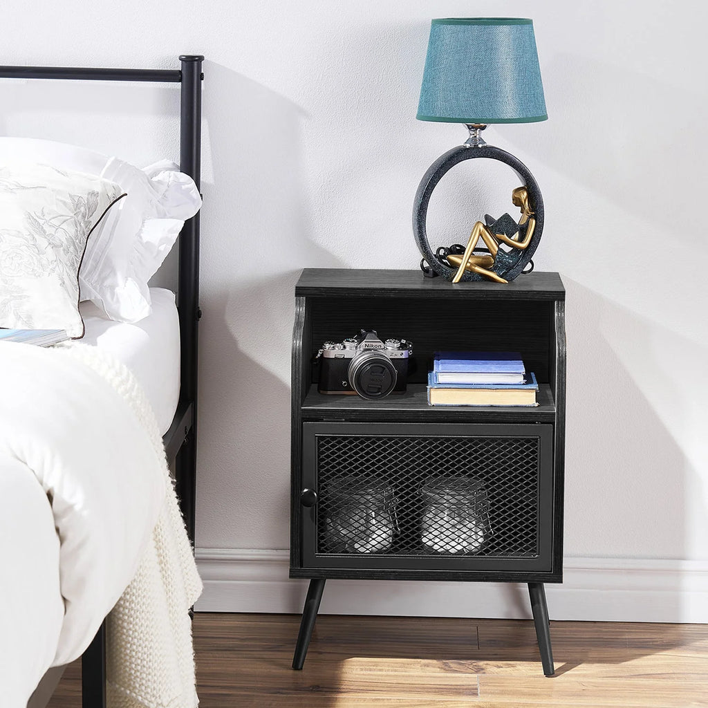 Set of 2 Black Nightstand with Storage Cabinet I829