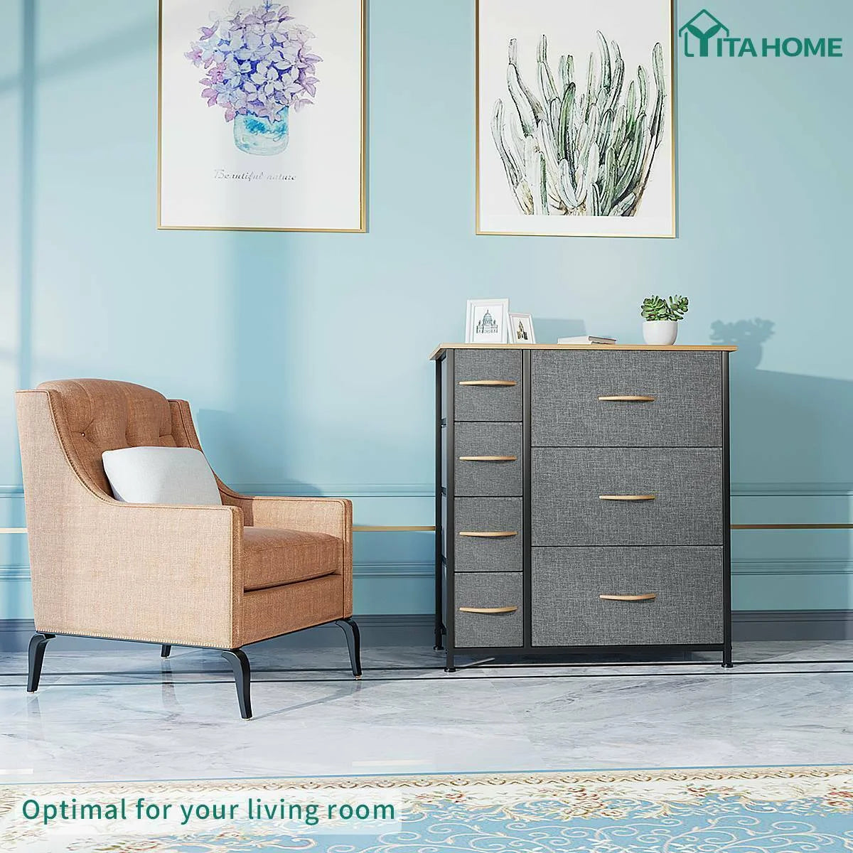 Cool Gray 7 Drawer Fabric Dresser U228