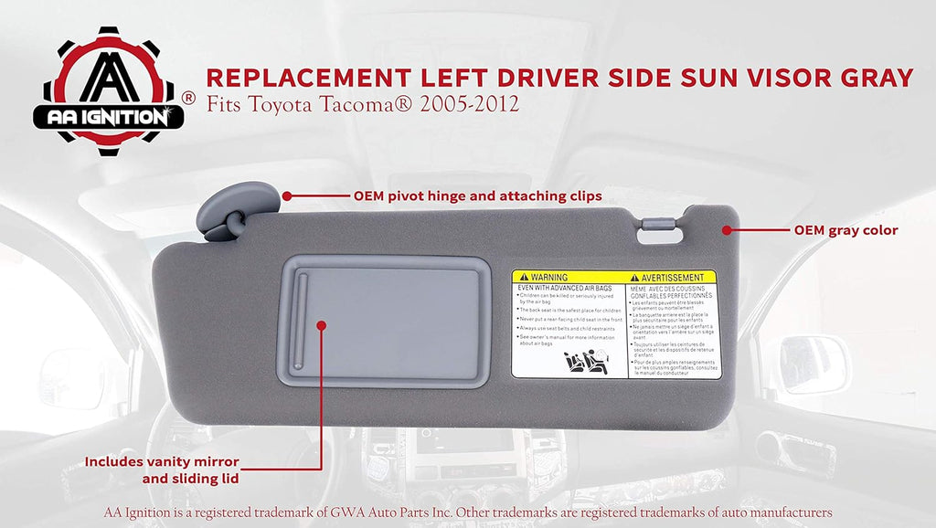 Left Driver Side Sun Visor Gray Without Light Pack of 2 V75588