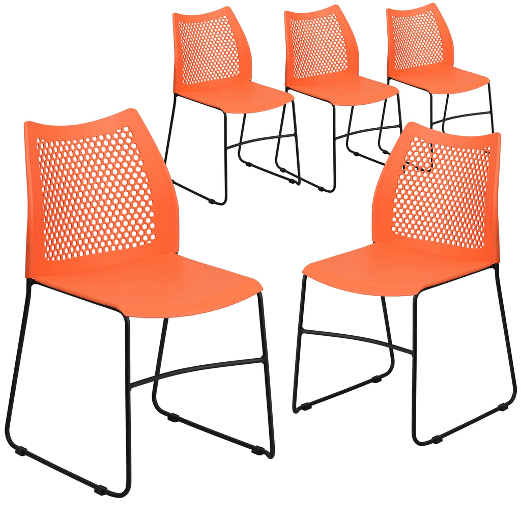 5 Pack Stack Chair with Air-Vent Back and Sled Base Navy H591791